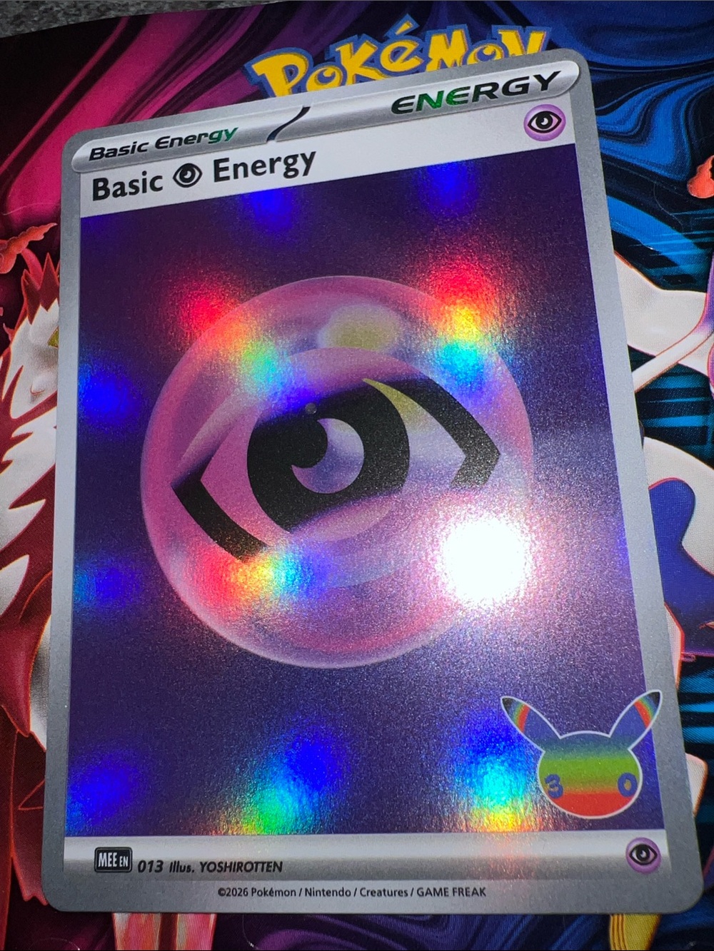 Pokemon Psychic Holo Energy Card — Purple with Rainbow Holo